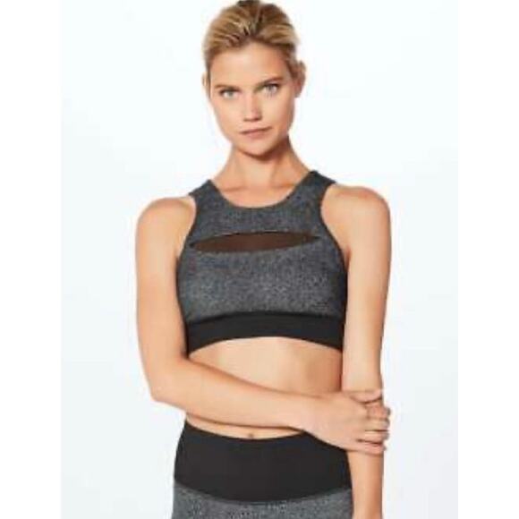 Lululemon Run The Day Sports Bra Fractal Dark Starlight Black Nulux Mesh Sz. 6 - Picture 2 of 9